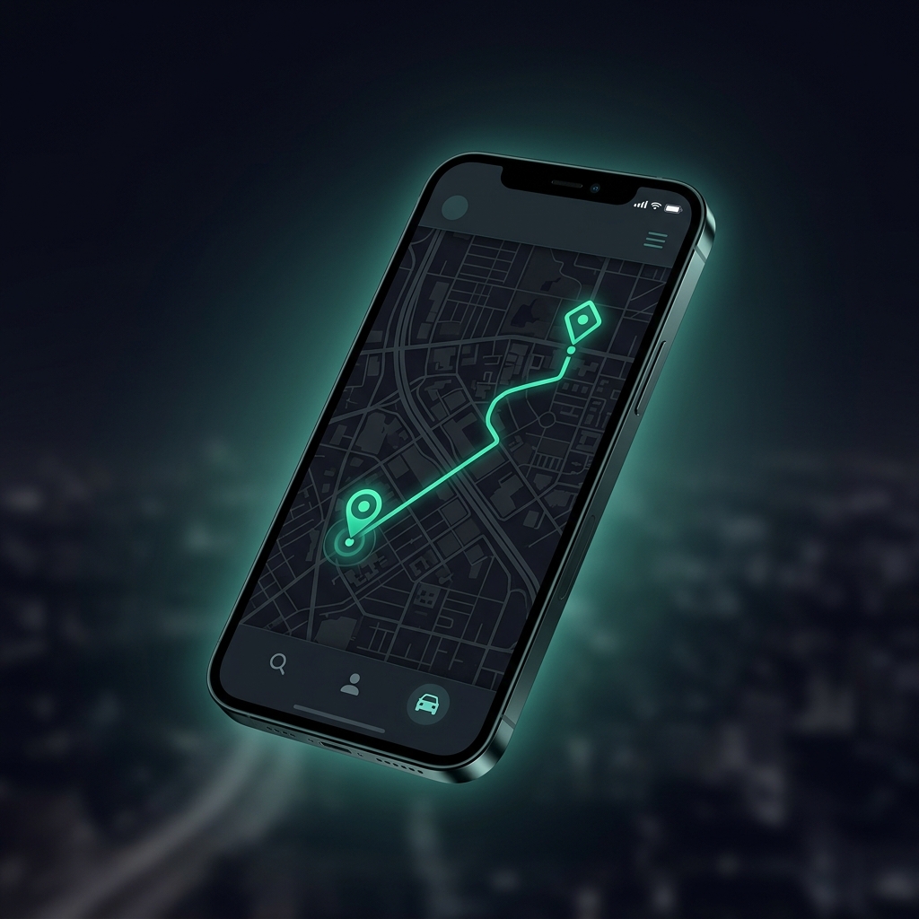 Rydara mobile app interface showing a map with carpooling route